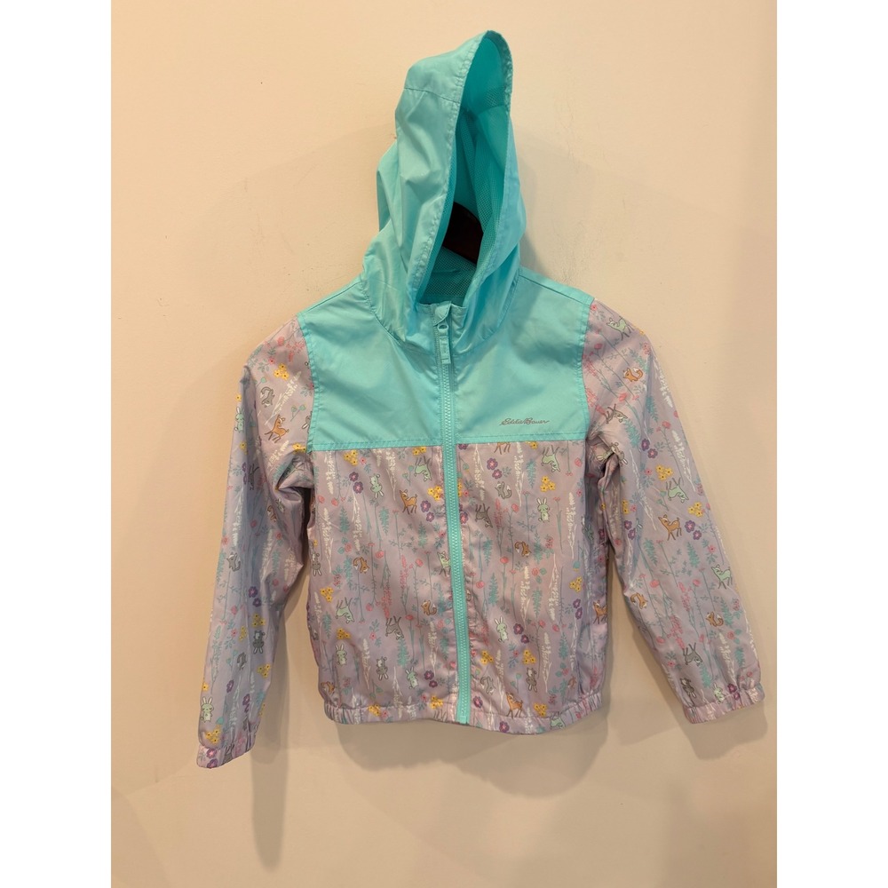 Eddie Bauer Kids Woodland Animal Floral Windbreaker Jacket Turquoise Purple 7